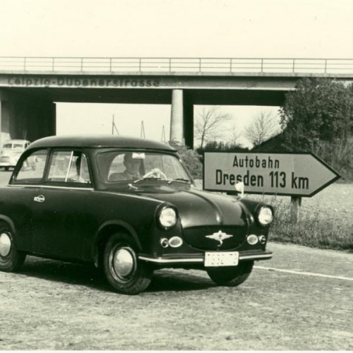 Werbefoto AWZ 1958 P50 Franz Galle Autobahn bei Leipzig